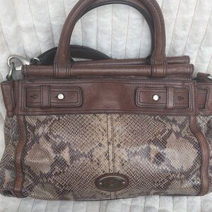 Fossil Brown Snakeskin Satchel